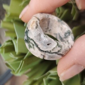 New Carved Faceted Natural Moss Agate Ring.